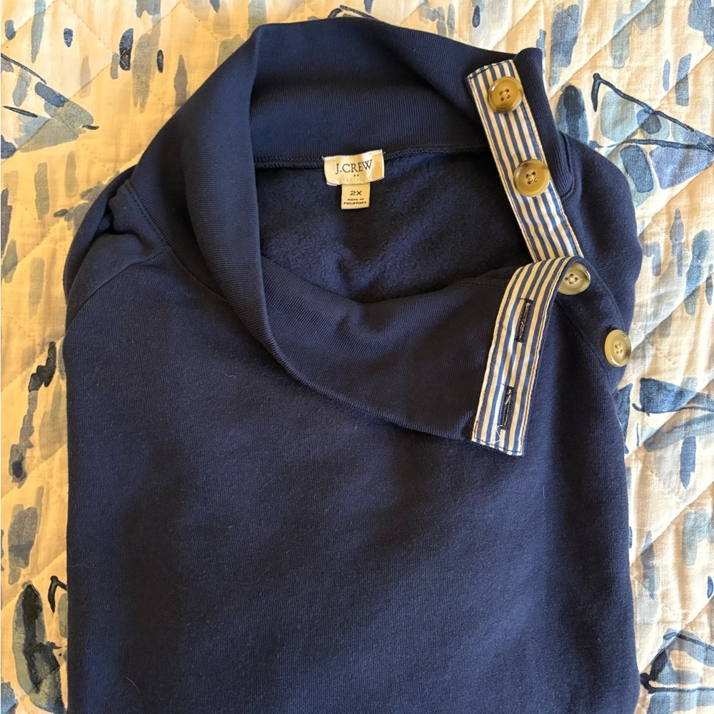 J. Crew Lightweight Button Collar Navy Sweatshirt